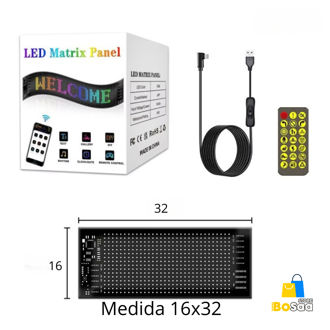 Pantalla LED Flexible 7x17cm para Auto Personalizable con Conexión USB